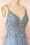 Aethera Blue Grey Sparkling Beaded A-Line Maxi Dress | Boutique 1861 side