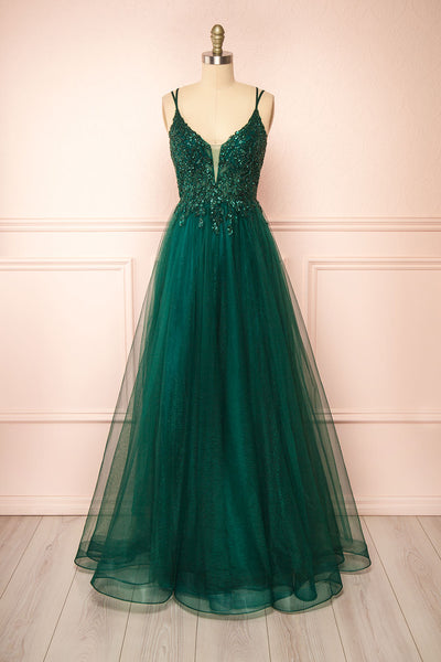 Aethera Green Sparkling Beaded A-Line Maxi Dress | Boutique 1861 front view