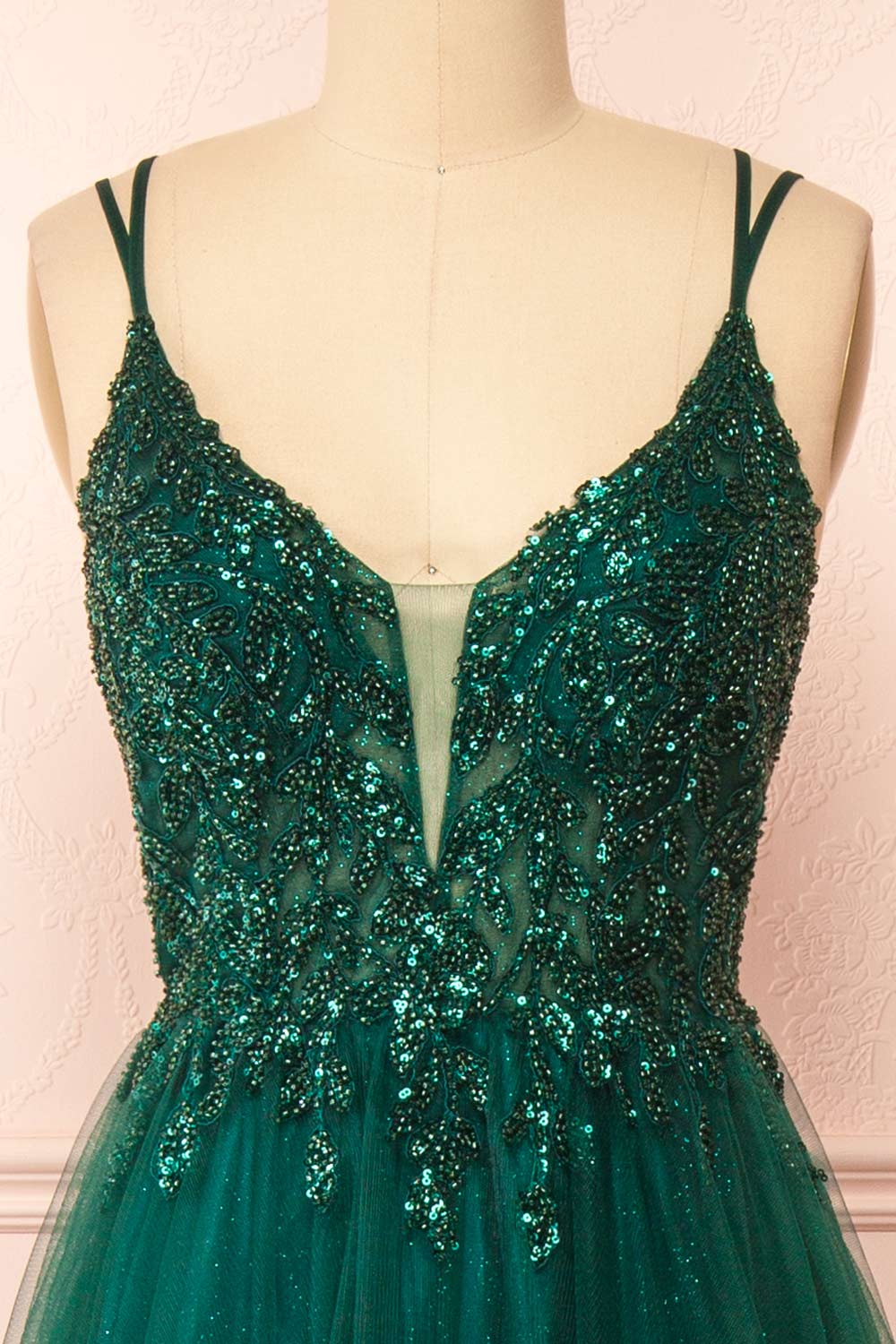 Aethera Green Sparkling Beaded A-Line Maxi Dress | Boutique 1861 front