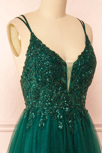 Aethera Green Sparkling Beaded A-Line Maxi Dress | Boutique 1861 side