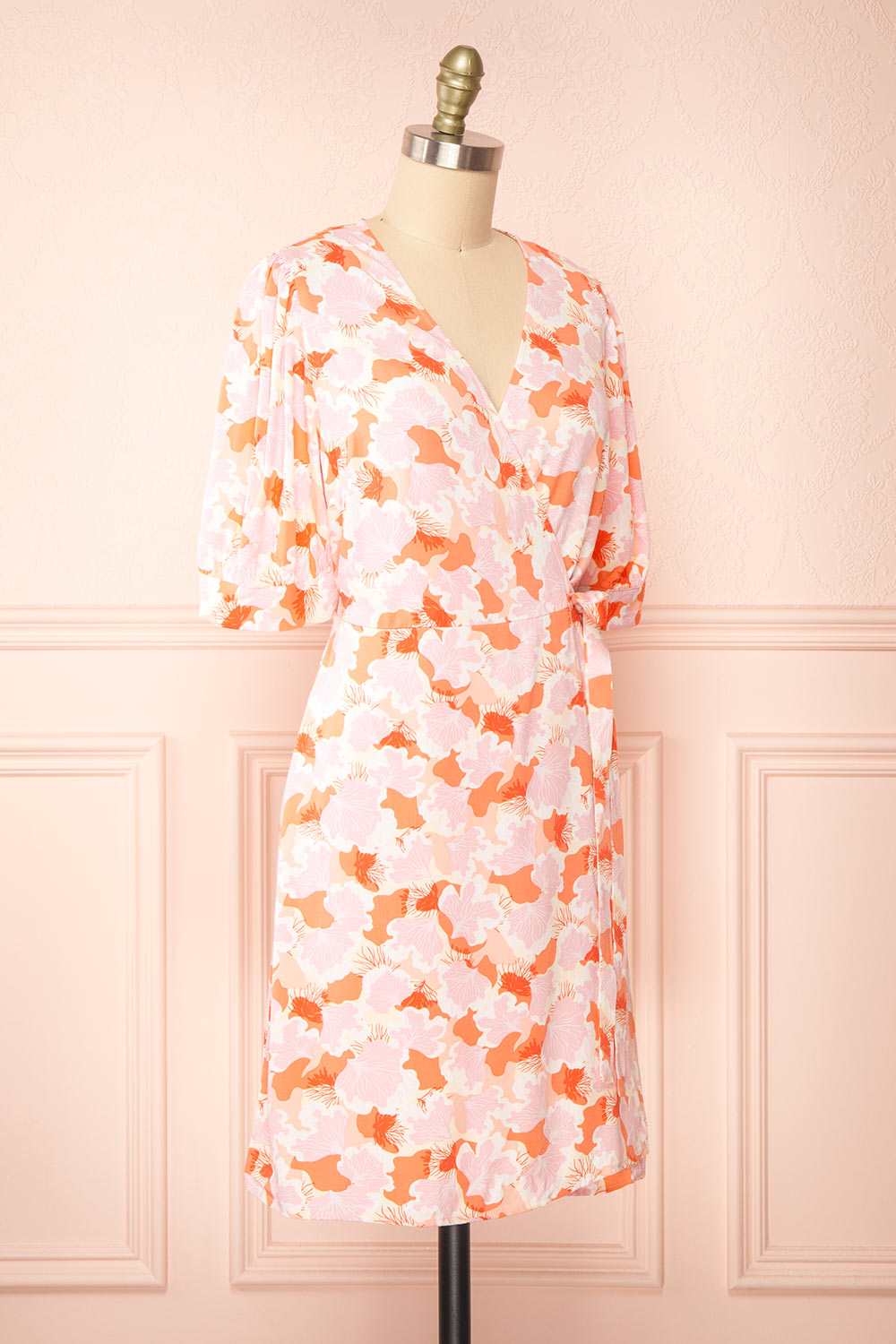 Aghasti Short Pink Floral Wrap Dress | Boutique 1861 side view