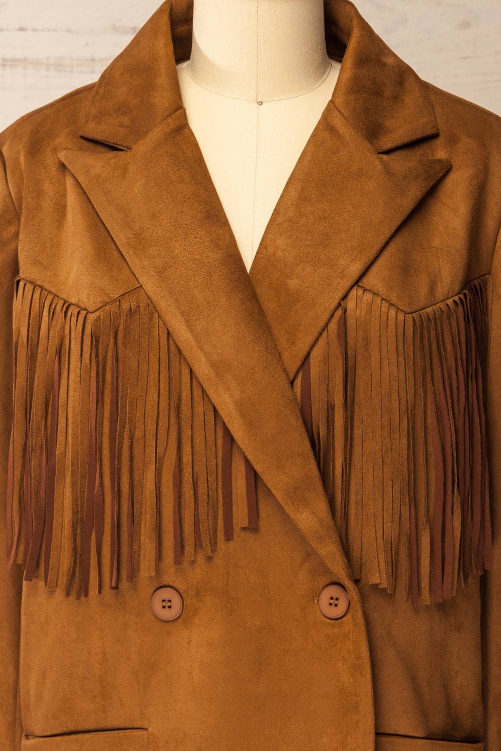 Aiken Brown Faux Suede Jacket with Fringes | La petite garçonne front
