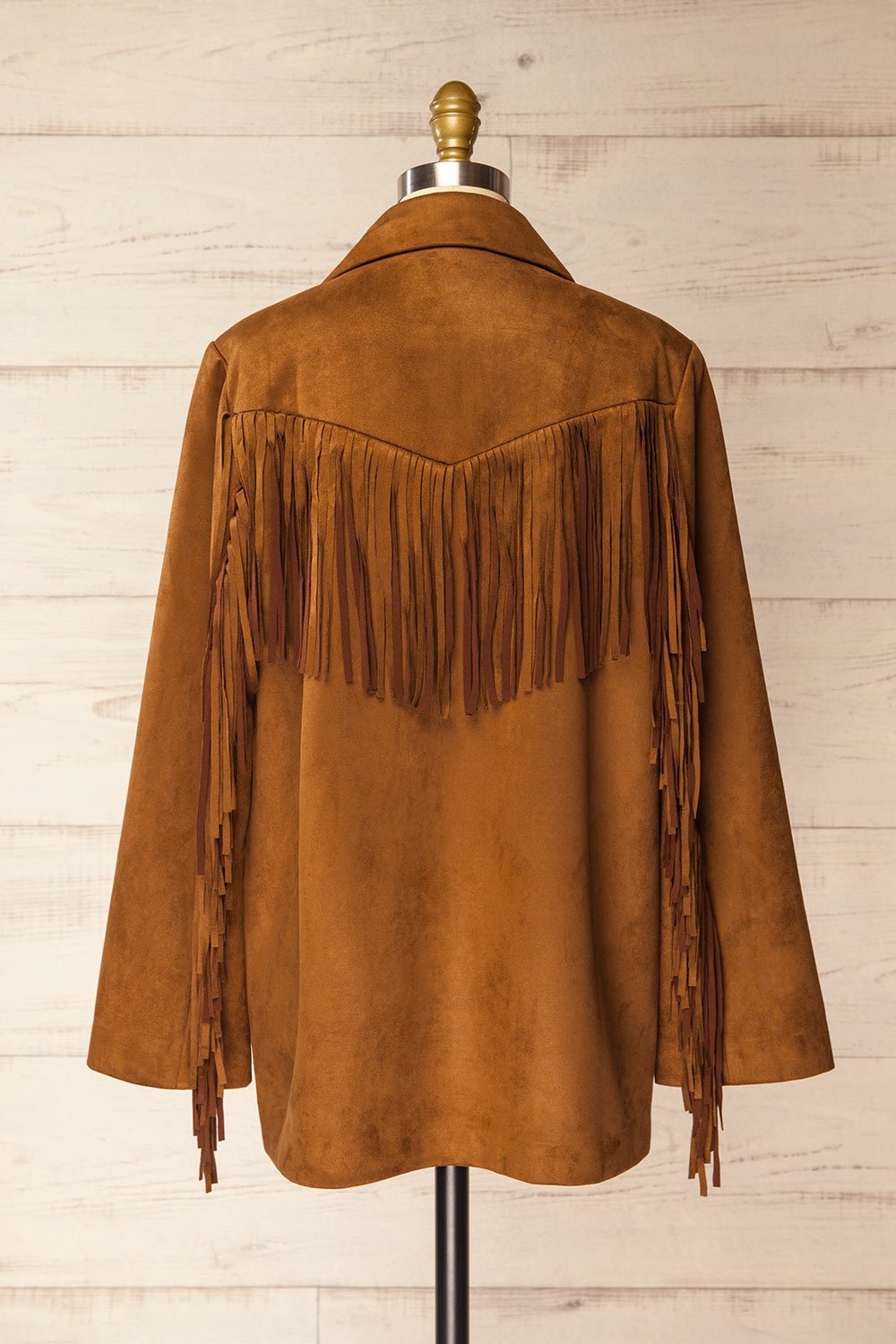 Aiken Brown Faux Suede Jacket with Fringes | La petite garçonne back view