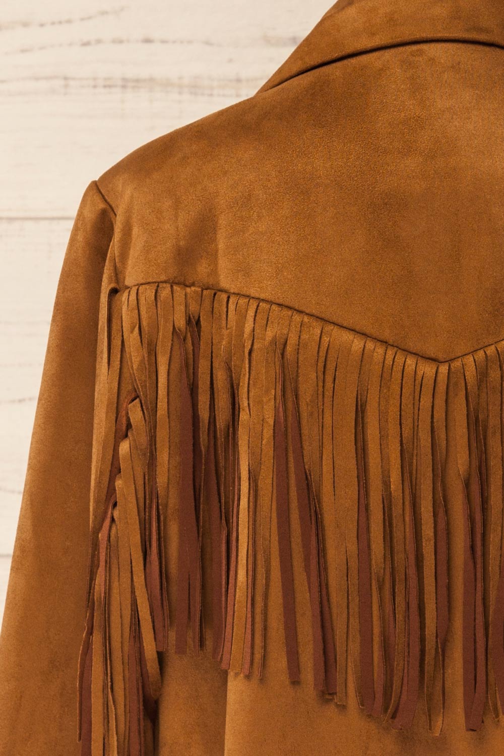 Aiken Brown Faux Suede Jacket with Fringes | La petite garçonne back