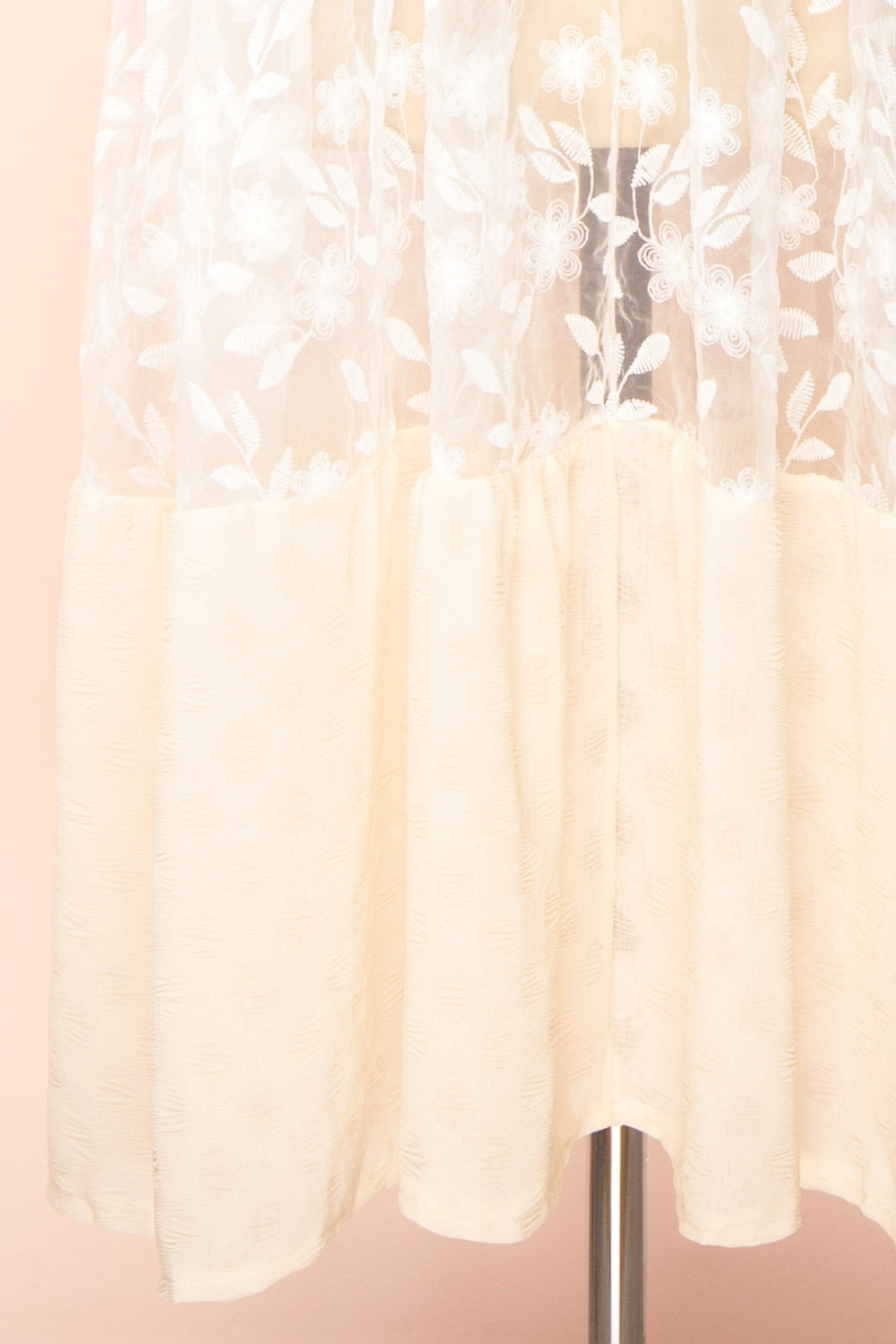 Ailee Beige & White Tiered Midi Dress w/ Embroidery | Boutique 1861 bottom