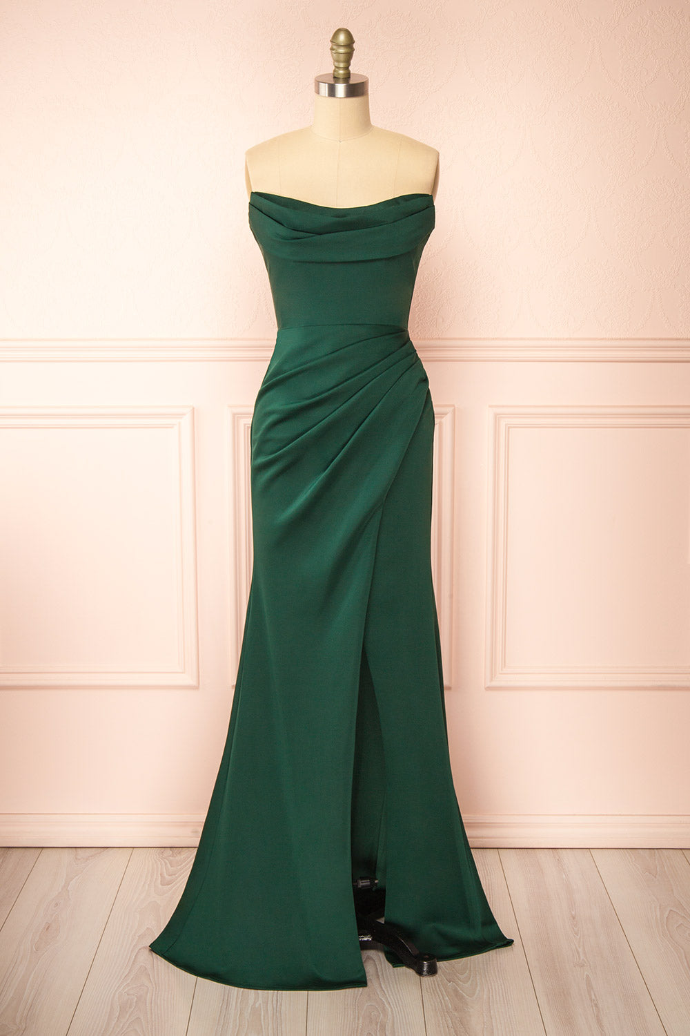 Ailsa Green Strapless Gown w/ High Slit | Boutique 1861 front view