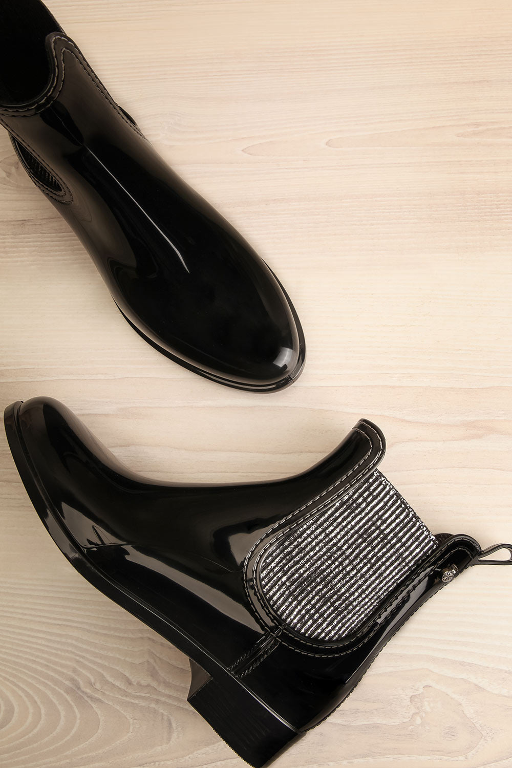 Ainea Black Glossy Ankle Rain Boots | La petite garçonne flat view