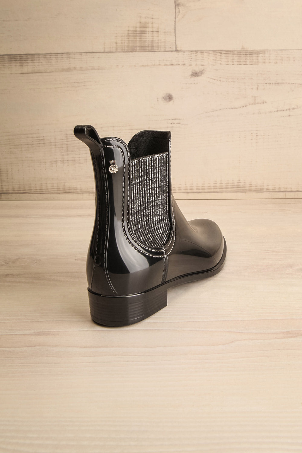 Ainea Black Glossy Ankle Rain Boots | La petite garçonne back view