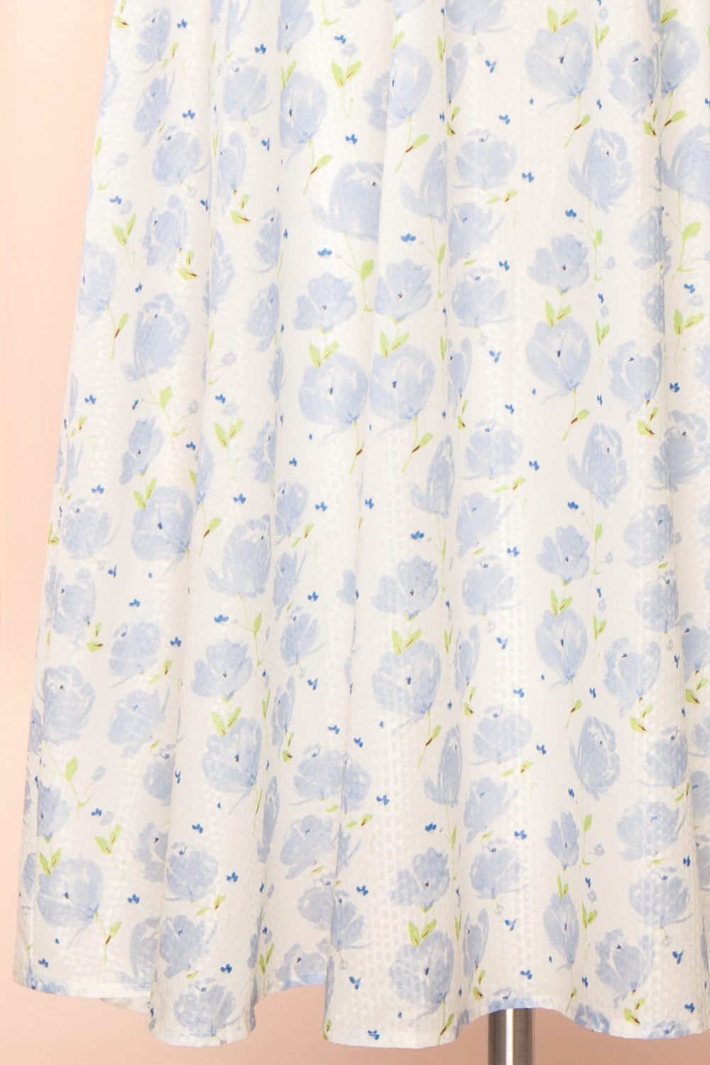 Aisha Long White Dress w/ Blue Floral Pattern | Boutique 1861 bottom