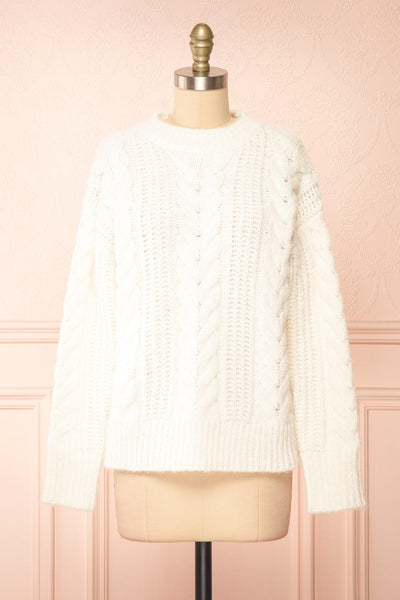 Aishlee Ivory Oversized Knit Sweater | Boutique 1861 front view