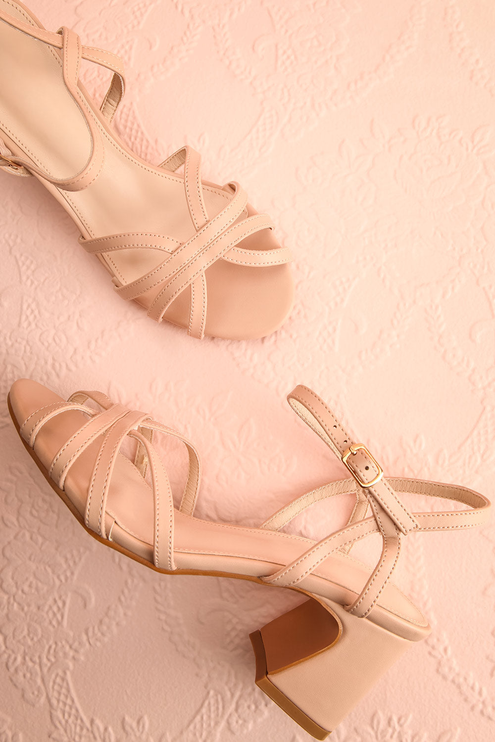 Ajourne Strappy Beige Heeled Sandals | Boutique 1861 flat view
