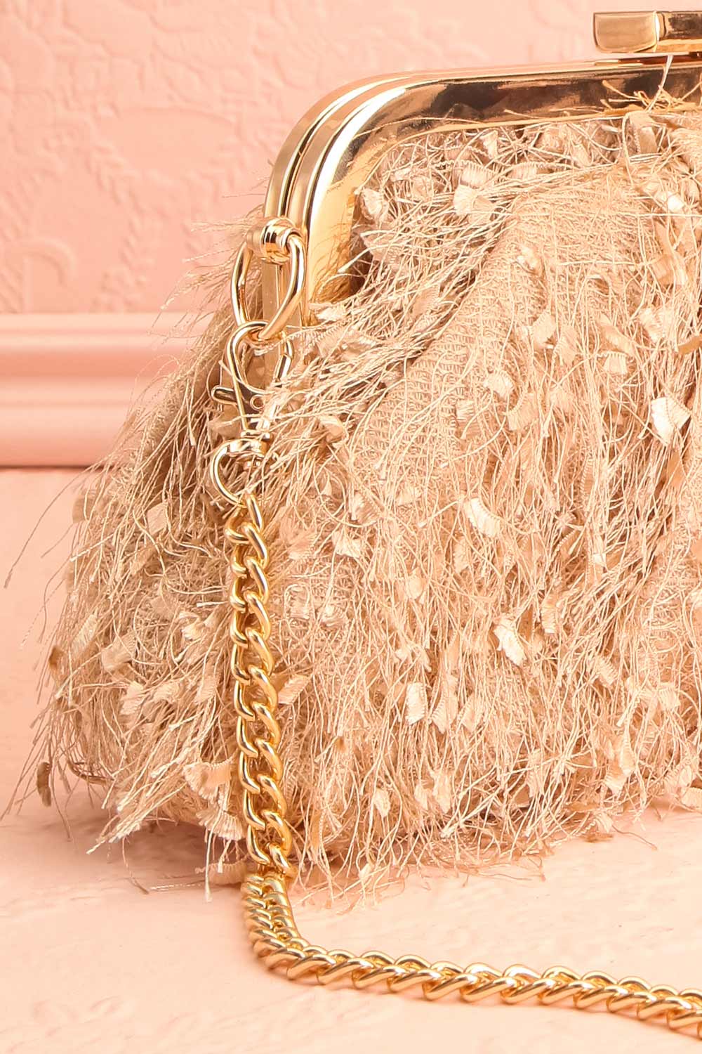 Akaa Beige Fringe Clutch | Boutique 1861 side close-up