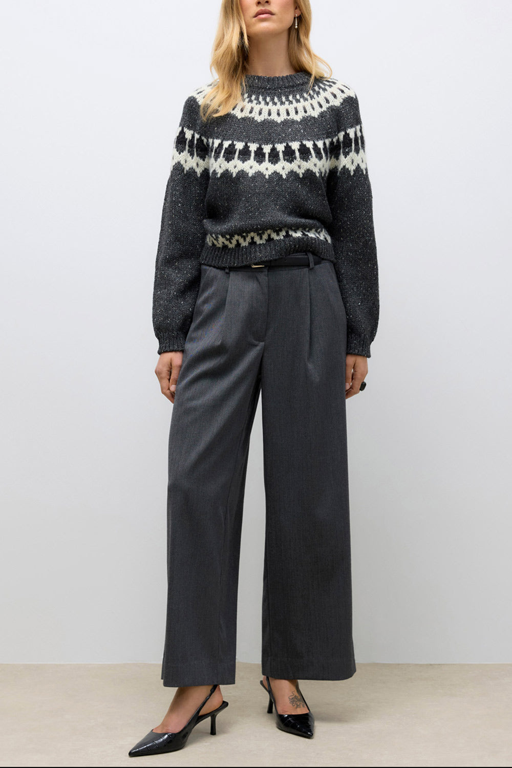 Akola Grey Wide Leg Pants | La petite garçonne view on model