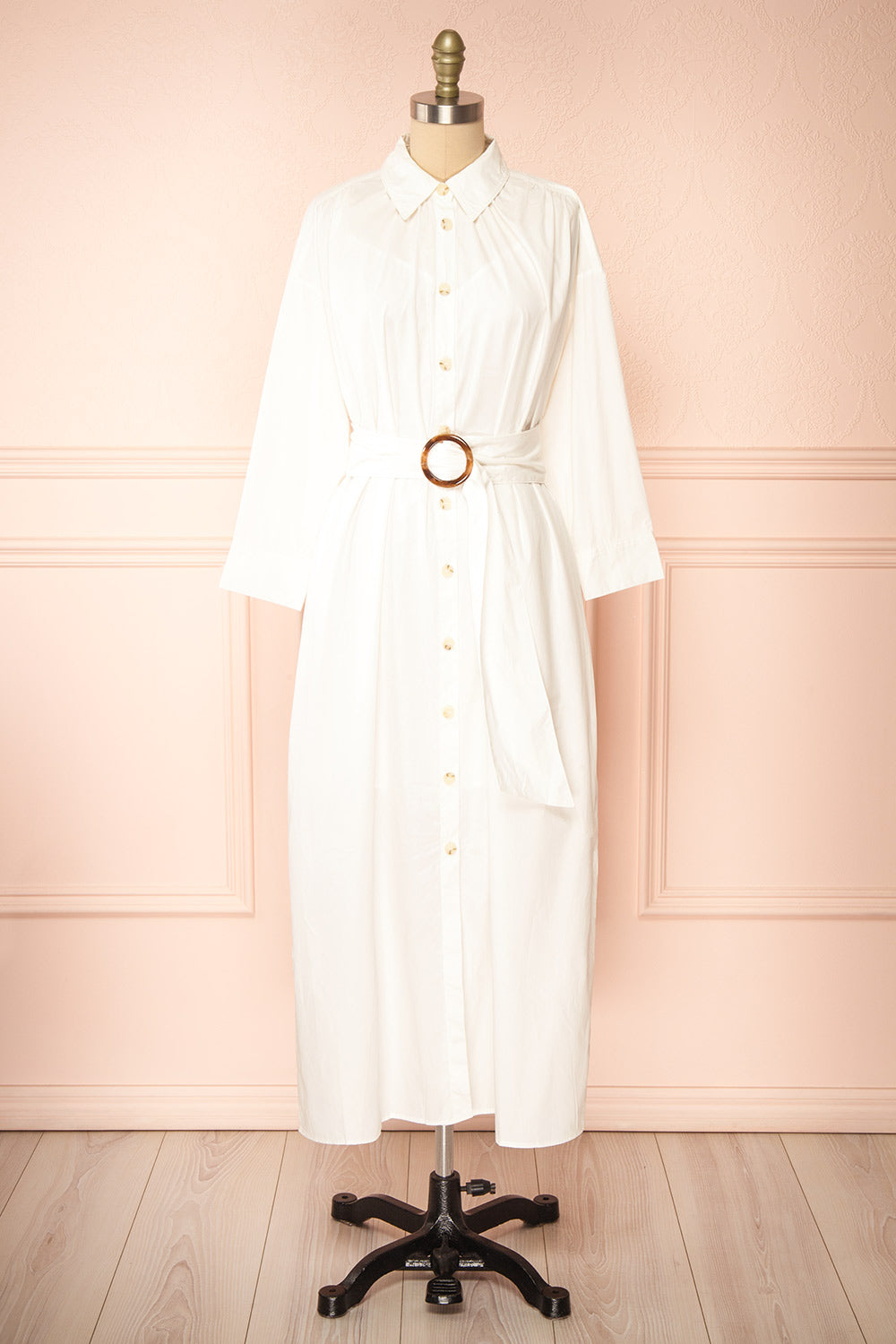 Alanna Long White Shirt Dress w/ Belt | Boutique 1861 front view