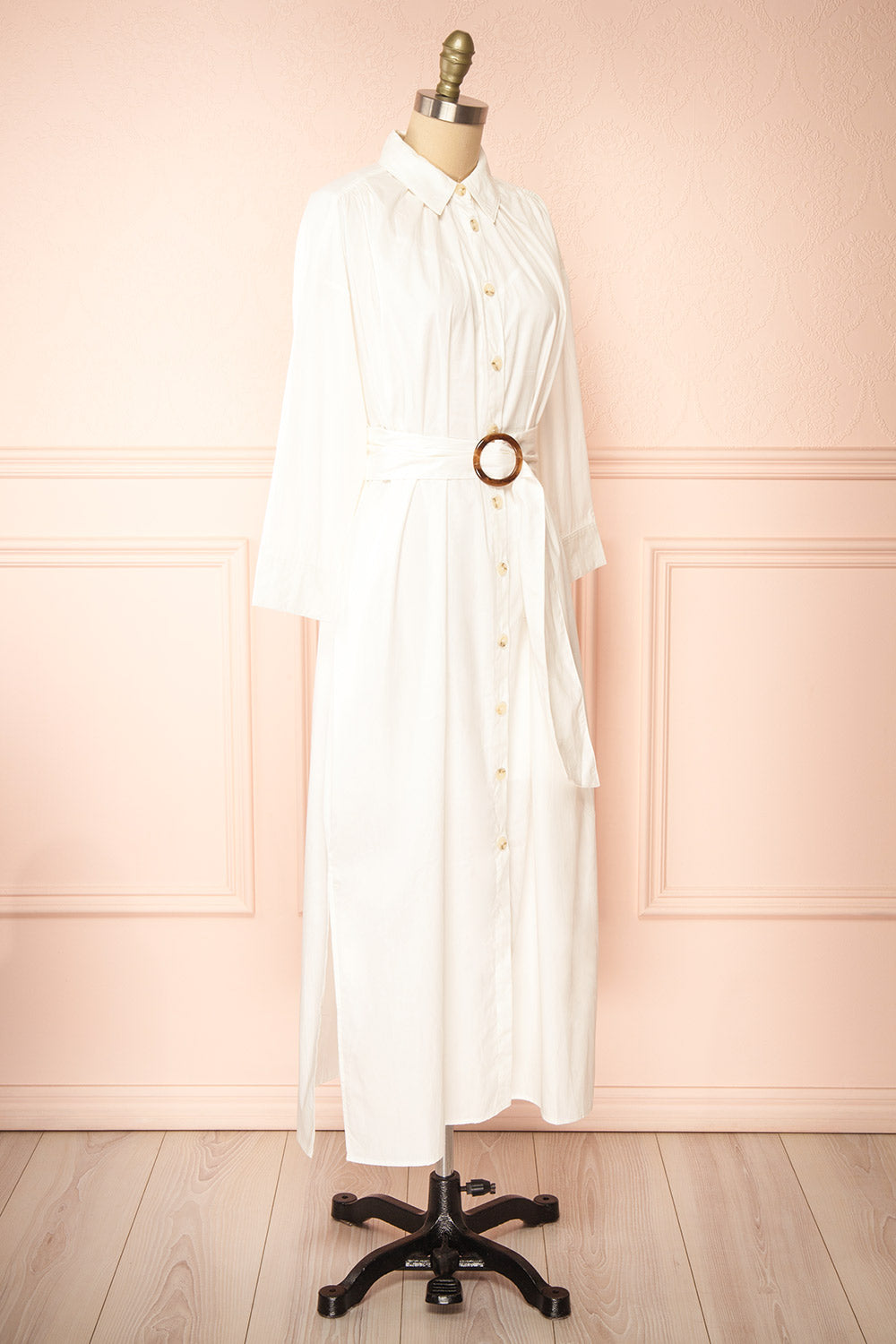 Alanna Long White Shirt Dress w/ Belt | Boutique 1861 side view