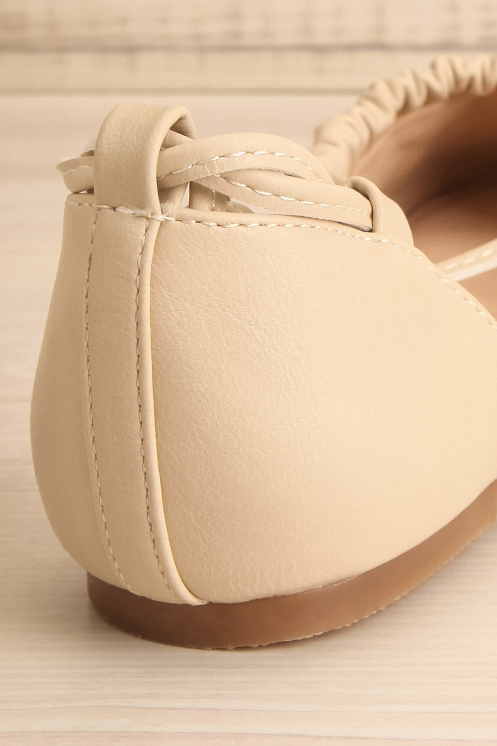 Alastor Beige Ballerina Flats w/ Ankle Tie | La petite garçonne back close-up