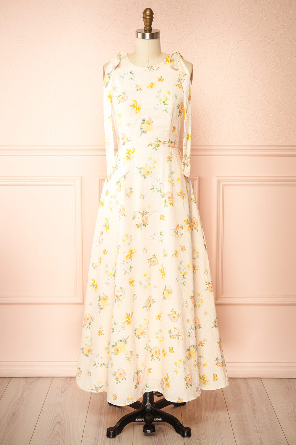 Albanne Maxi Floral Dress with Bow Straps | Boutique 1861 front view