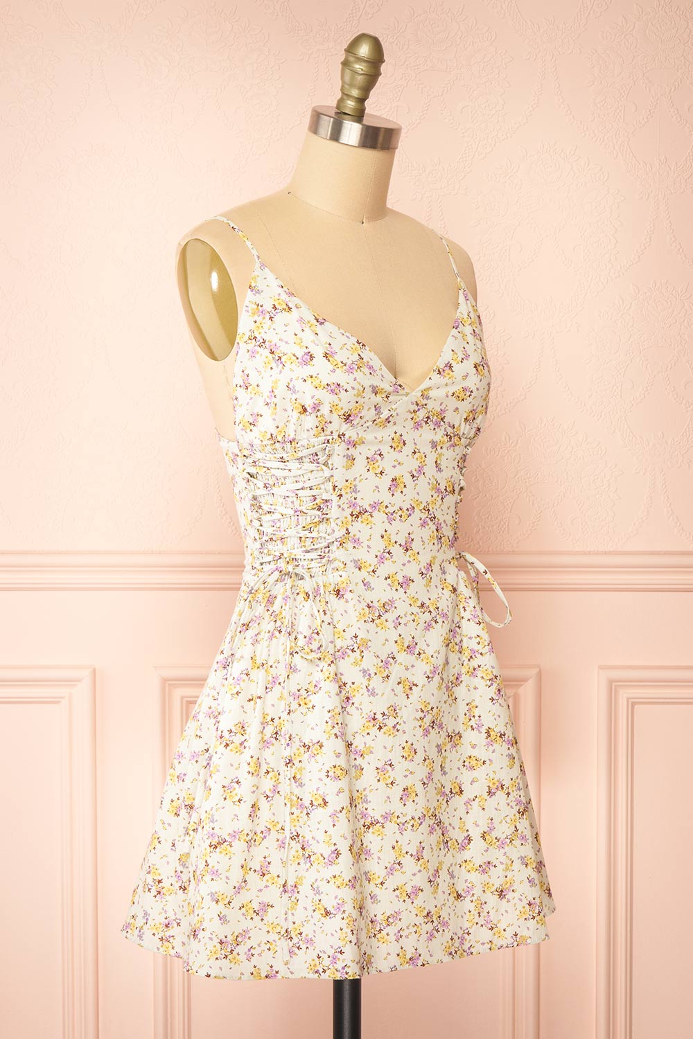 Aleena Short Floral Dress w/ Ruched Sides | Boutique 1861 side view