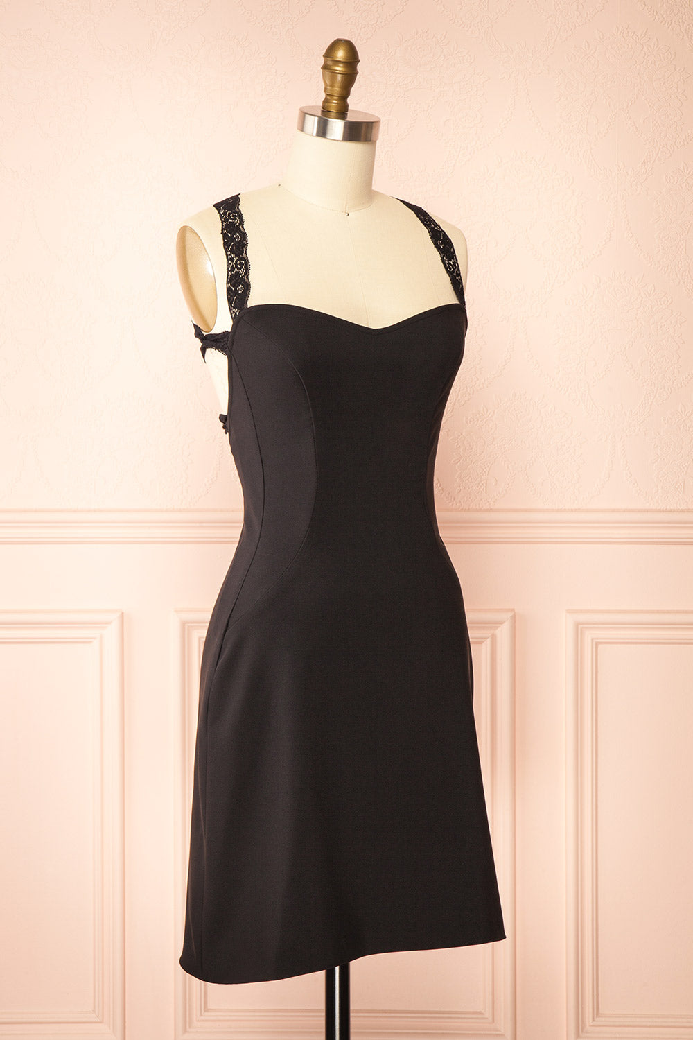 Aleyna Short Black Dress w/ Lace Straps | Boutique 1861 side view