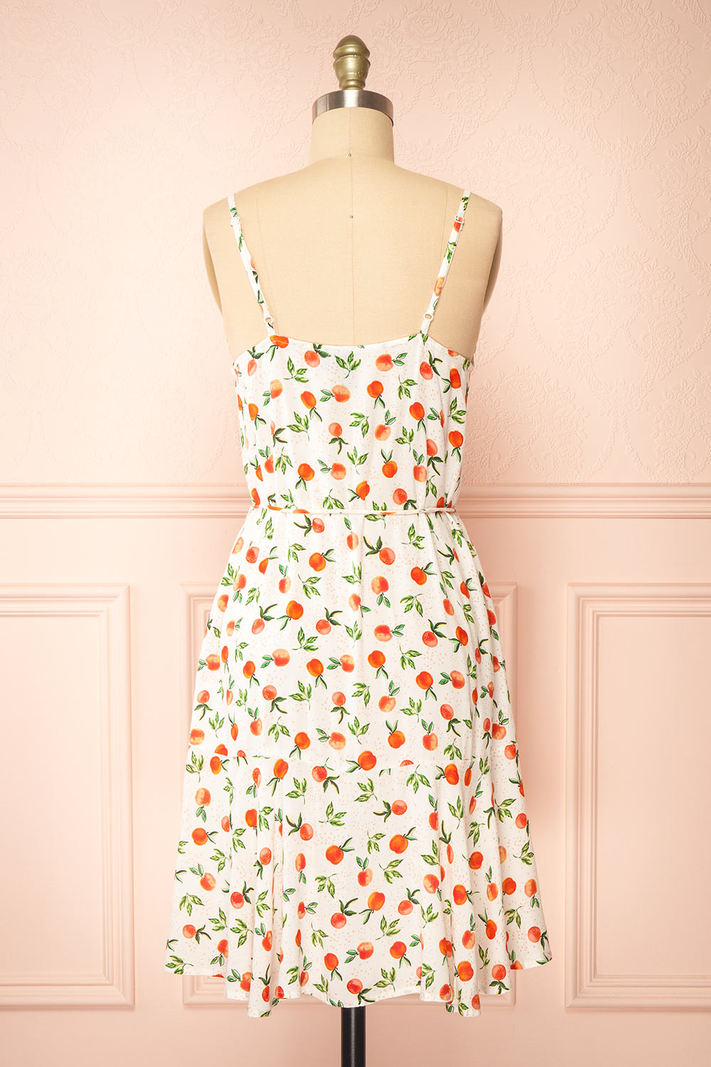 Alfie | Short Fruits Print White Dress | boutique 1861 back view