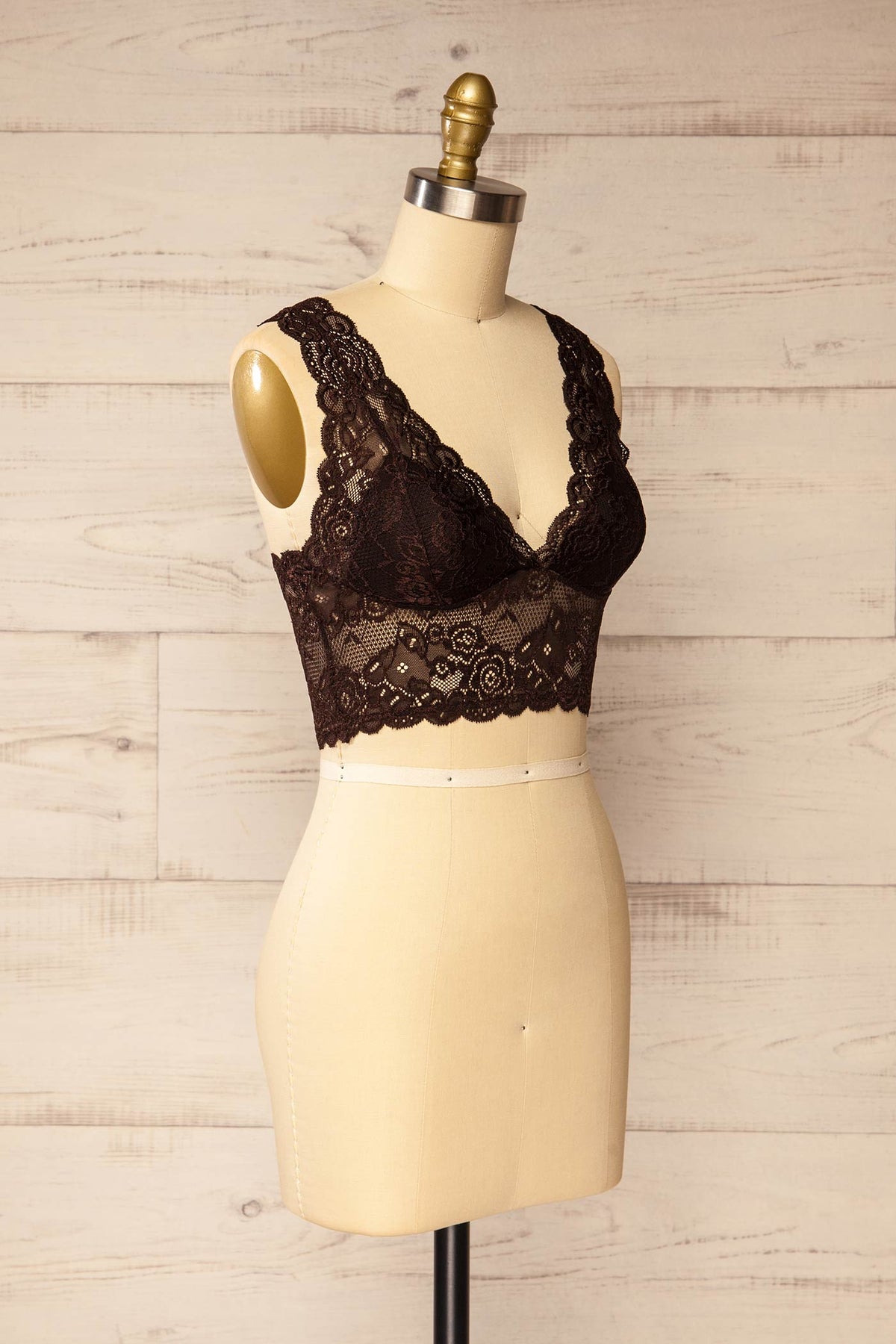 side view of Alghero Brown Floral Lace Bralette at La petite garçonne