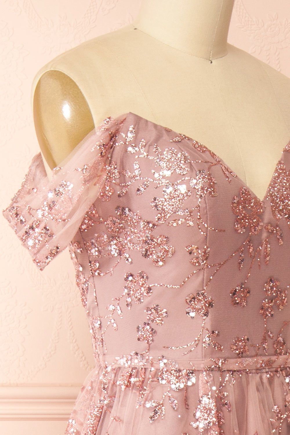 Alienor Glittery Off the Shoulder Maxi Dress | Boutique 1861 side