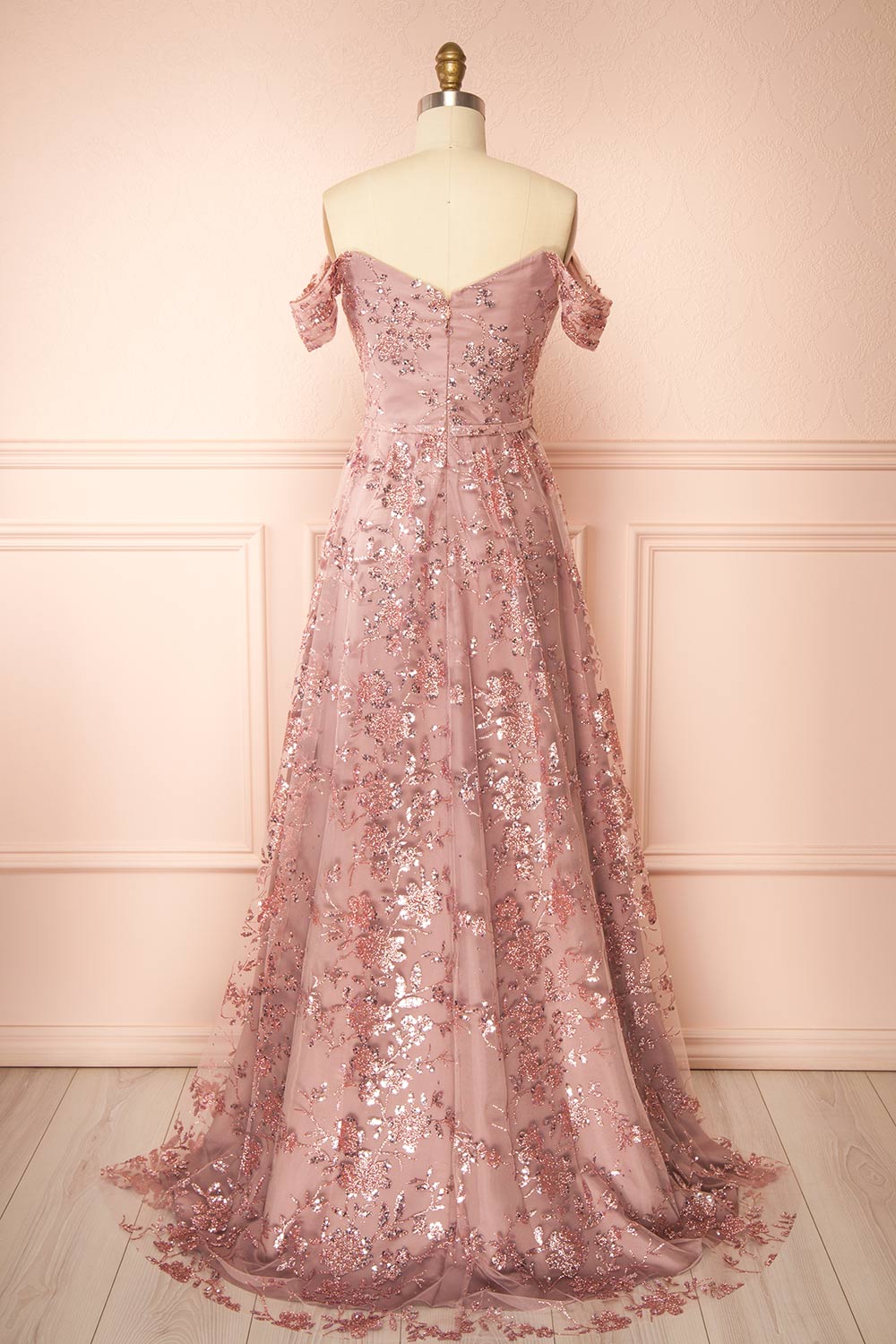 Alienor Glittery Off the Shoulder Maxi Dress | Boutique 1861 back view