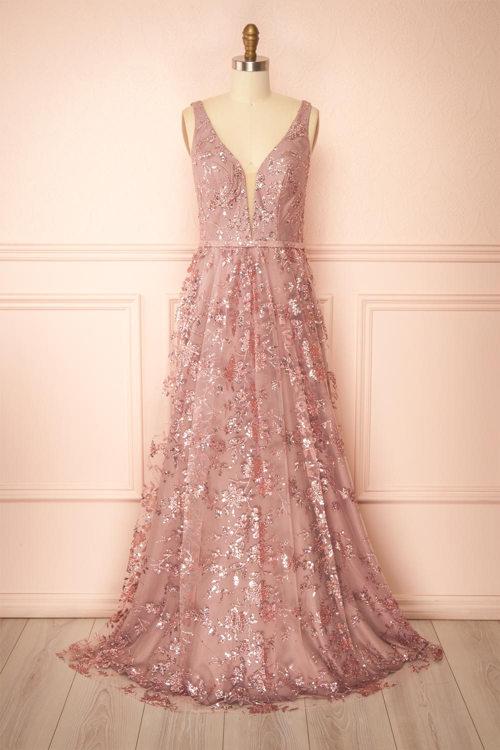 Alix Mauve Glittery V-Neck Maxi Dress | Boutique 1861 front