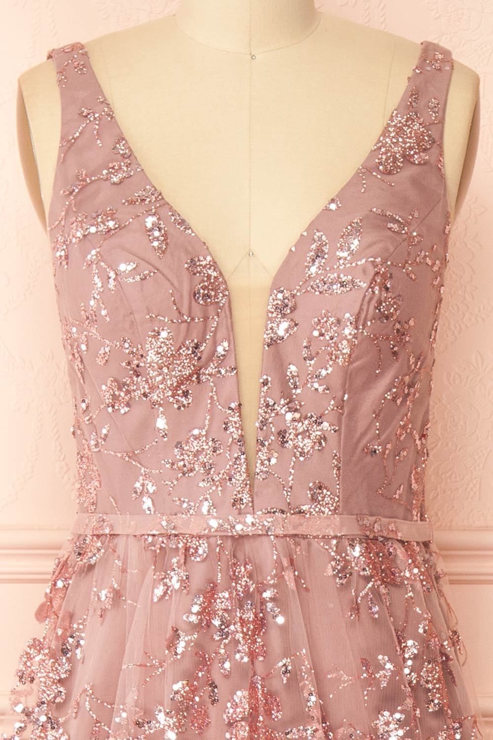 Alix Mauve Glittery V-Neck Maxi Dress | Boutique 1861 front view