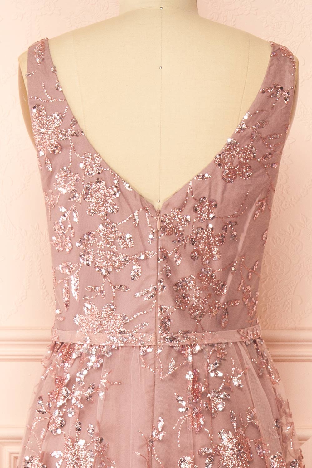 Alix Mauve Glittery V-Neck Maxi Dress | Boutique 1861 back view