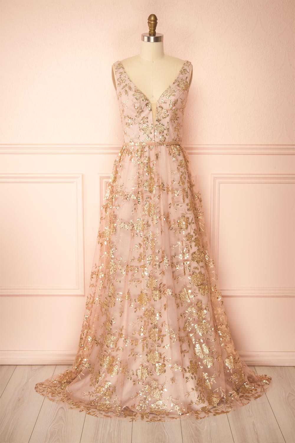 Alix Taupe Glittery V-Neck Maxi Dress