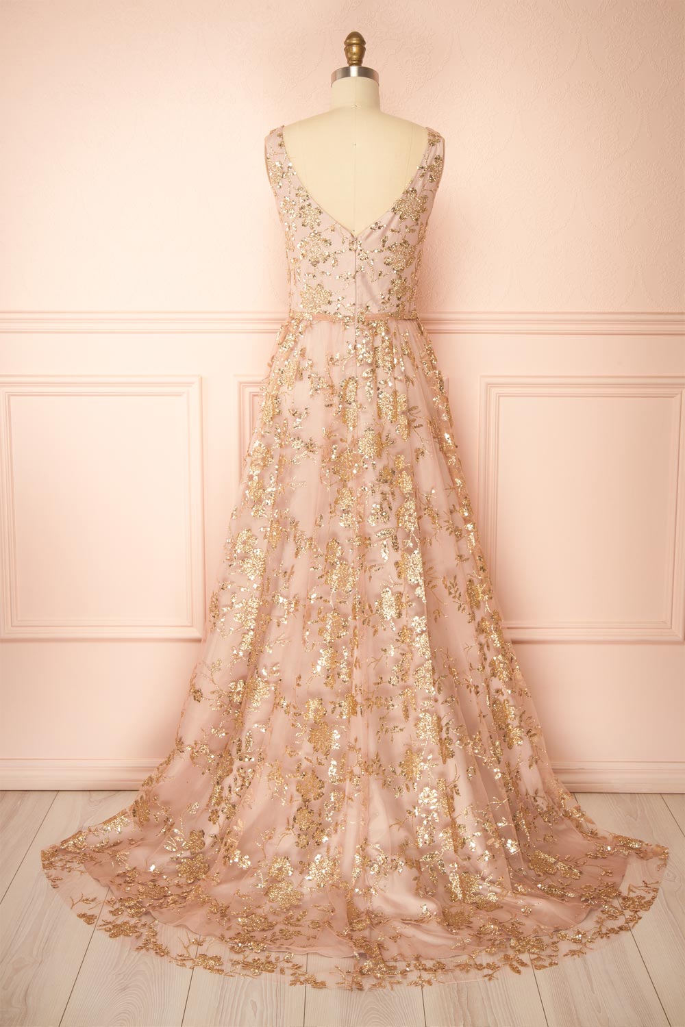 Alix Taupe Glittery V-Neck Maxi Dress | Boutique 1861 back