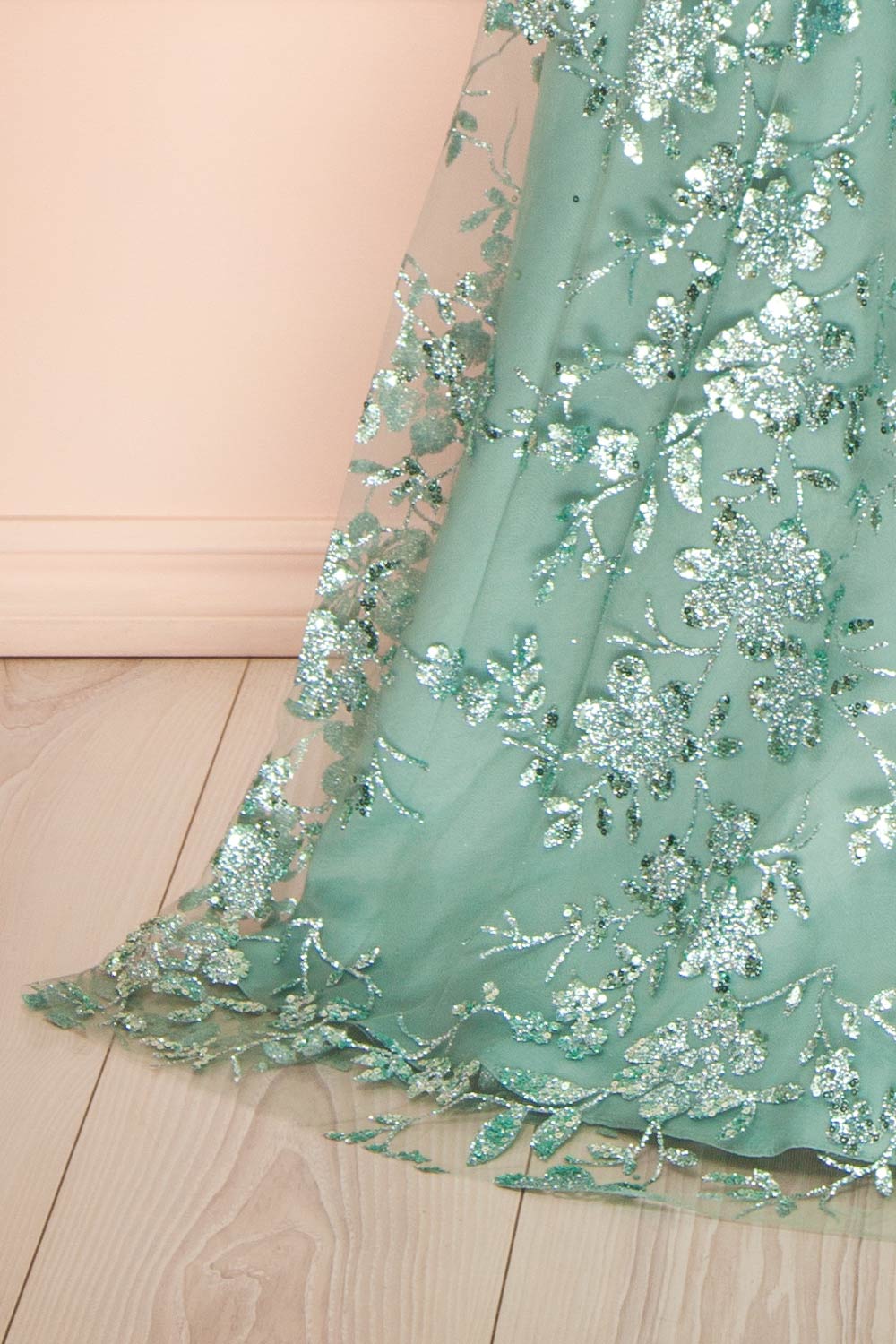 Alix Teal Glittery V-Neck Maxi Dress | Boutique 1861 bottom right view