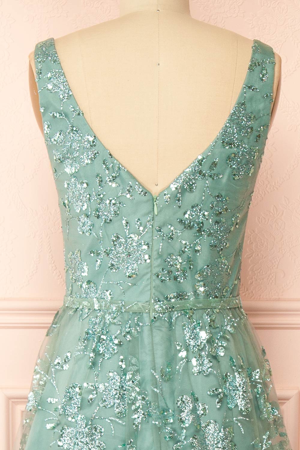 Alix Teal Glittery V-Neck Maxi Dress | Boutique 1861 back view