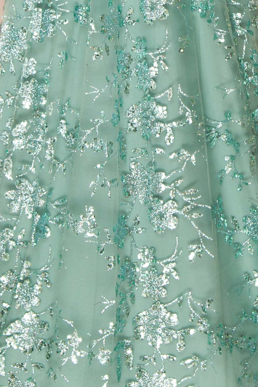 Alix Teal Glittery V-Neck Maxi Dress | Boutique 1861 close up fabric details
