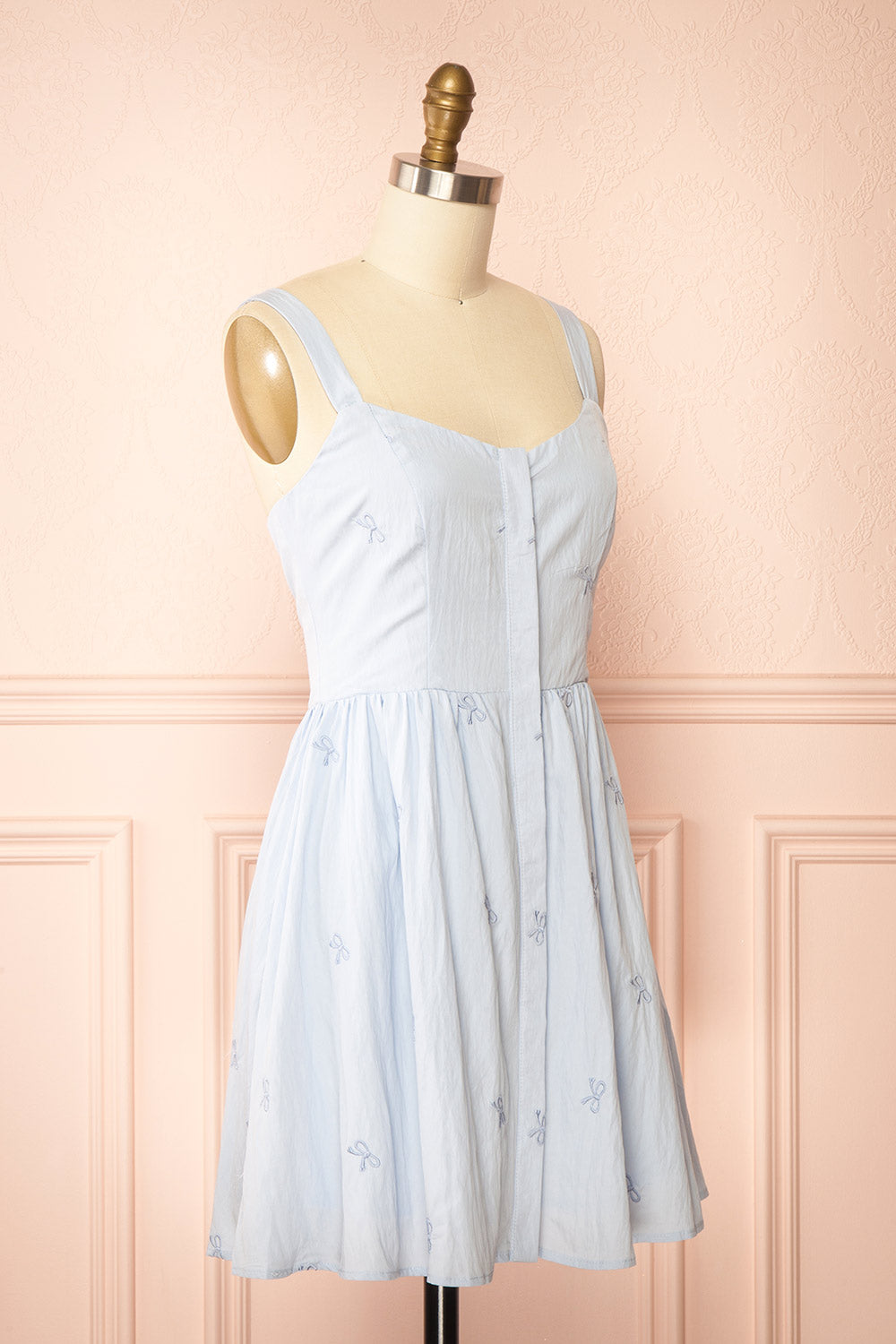 Allegra Short Blue Dress with Bow Embroidery | Boutique 1861 side view