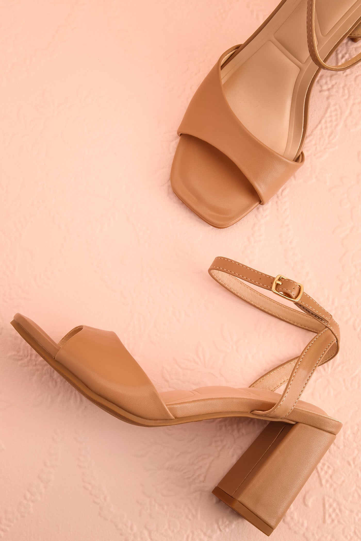 Top view Allison Beige Square Toe Block Heel Sandals from boutique 1861