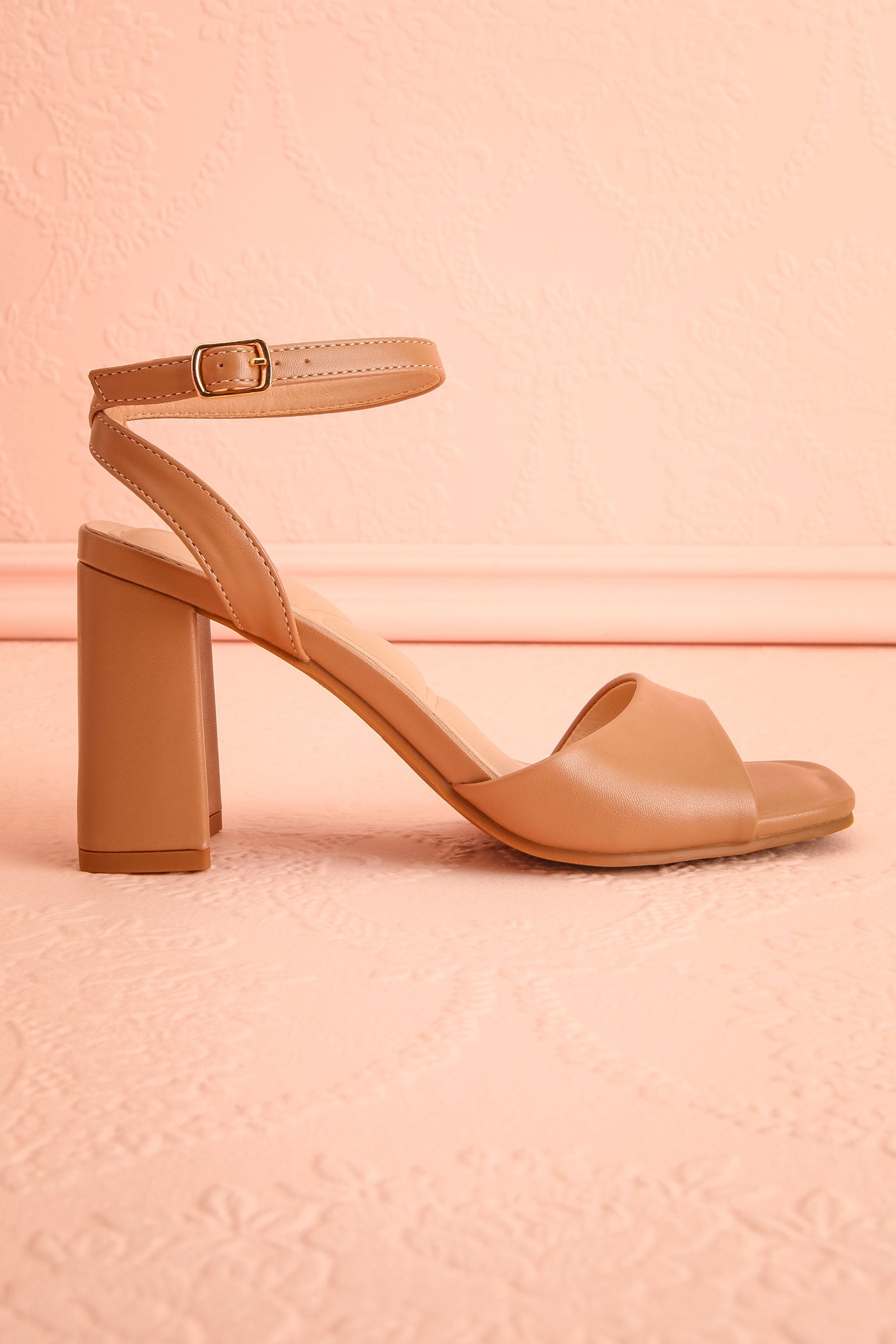 Side view Allison Beige Square Toe Block Heel Sandals from boutique 1861