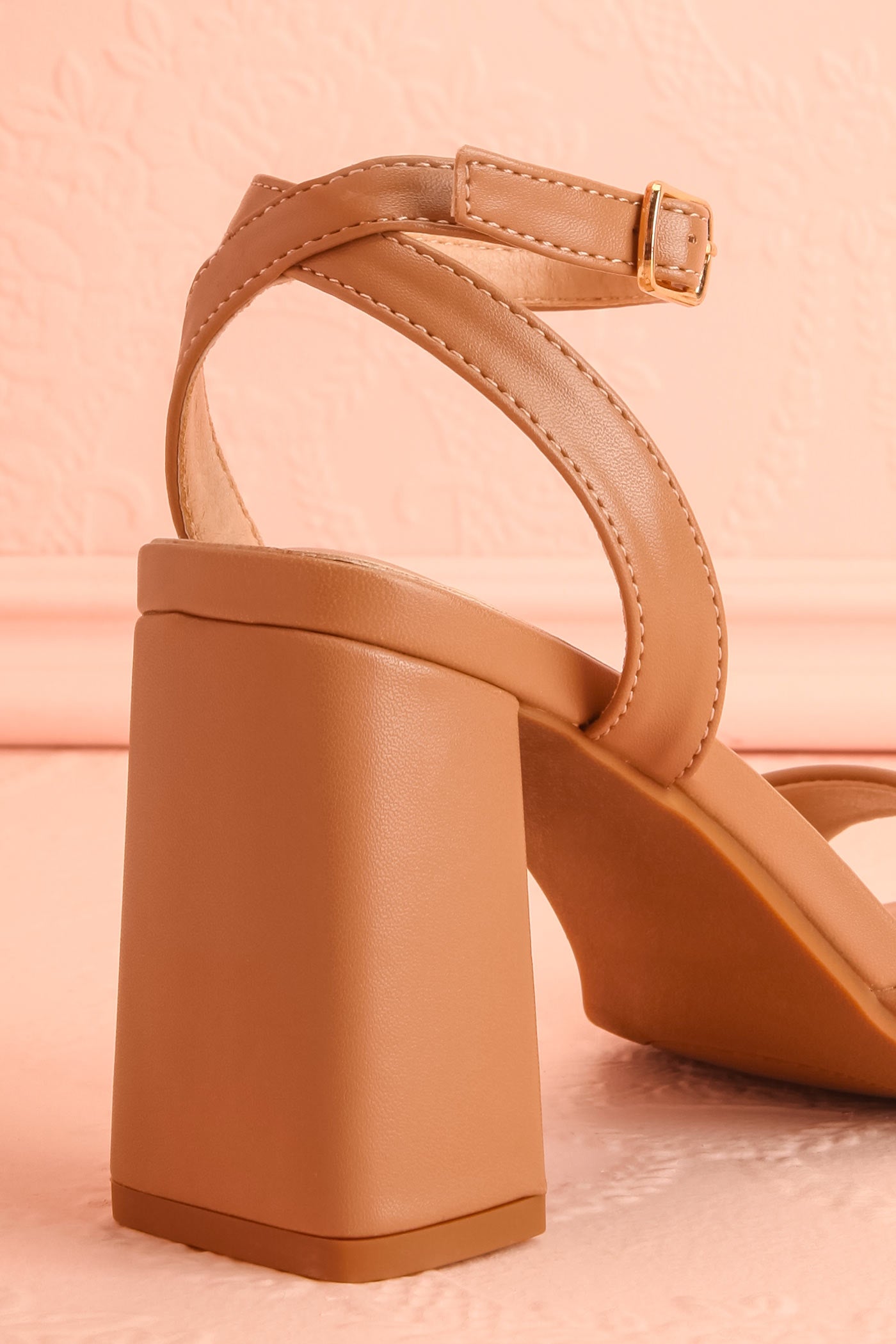 Close-up Profile view Allison Beige Square Toe Block Heel Sandals from boutique 1861