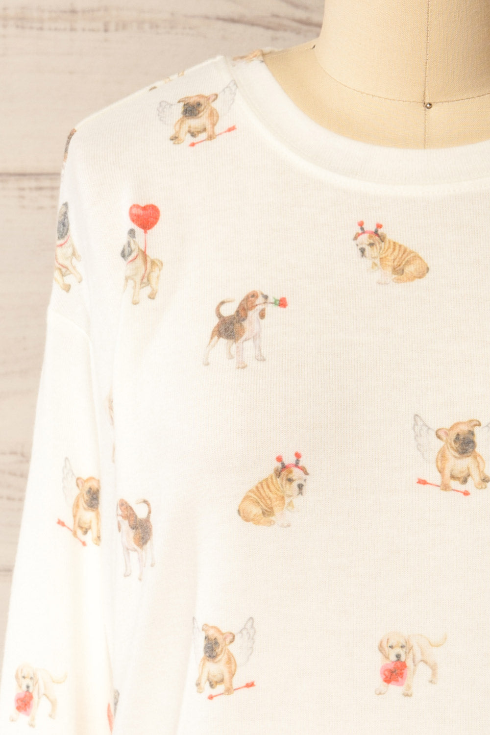 Almora White Long Sleeves Top with Dog Print | La petite garçonne front