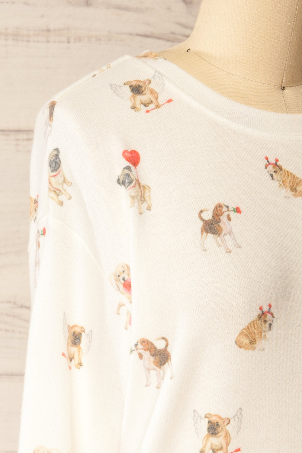 Almora White Long Sleeves Top with Dog Print | La petite garçonne side