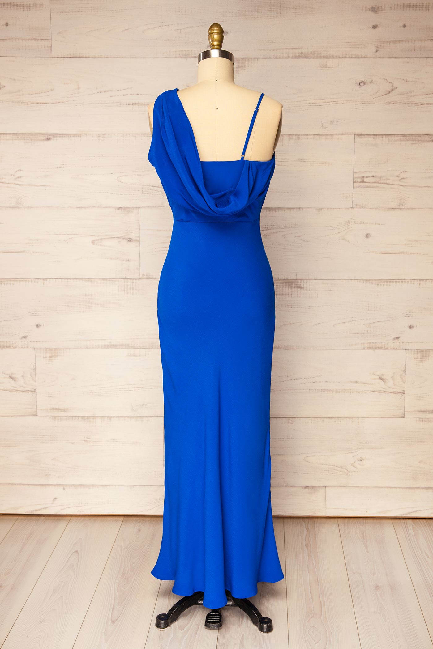 Alodie | Asymmetrical Draped Cowl Neck Royal Blue Maxi Dress