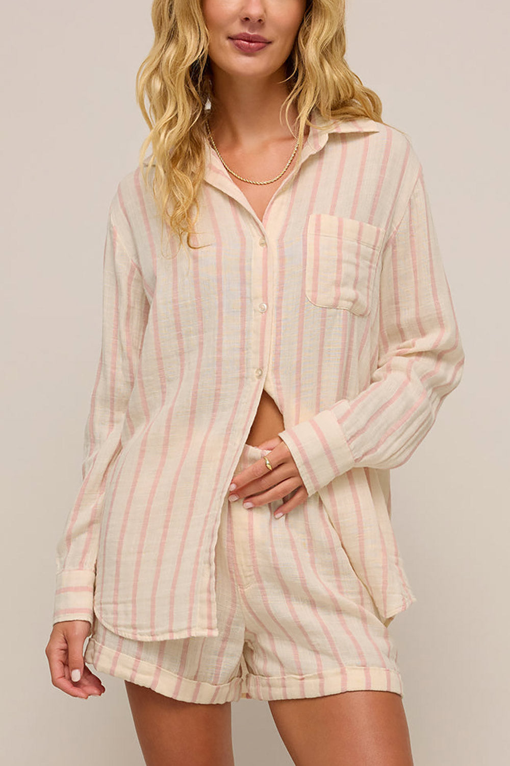 Pasadena Striped Long Translucent Shirt | La petite garçonne model