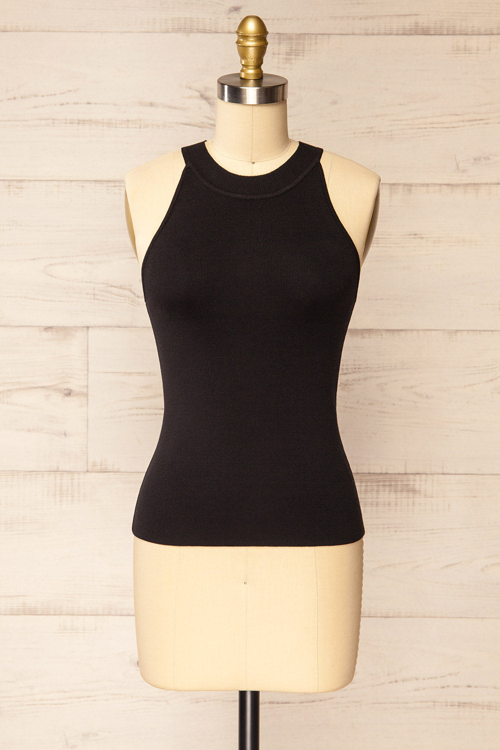 Altrincham Black Halter Neck Knit Top | La petite garçonne front view