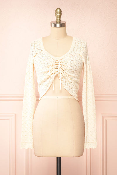 Alverine Knitted Ivory Top w/ Drawstrings | Boutique 1861 front view