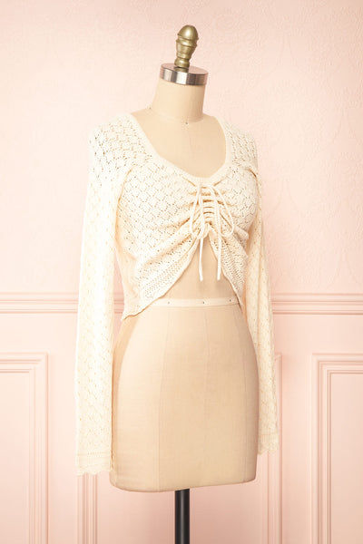 Alverine Knitted Ivory Top w/ Drawstrings | Boutique 1861 sid eview
