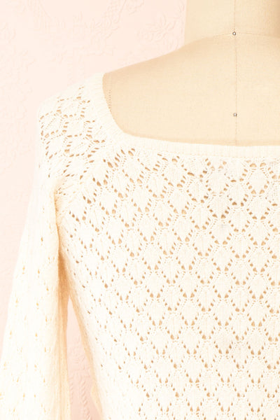 Alverine Knitted Ivory Top w/ Drawstrings | Boutique 1861 back close-up