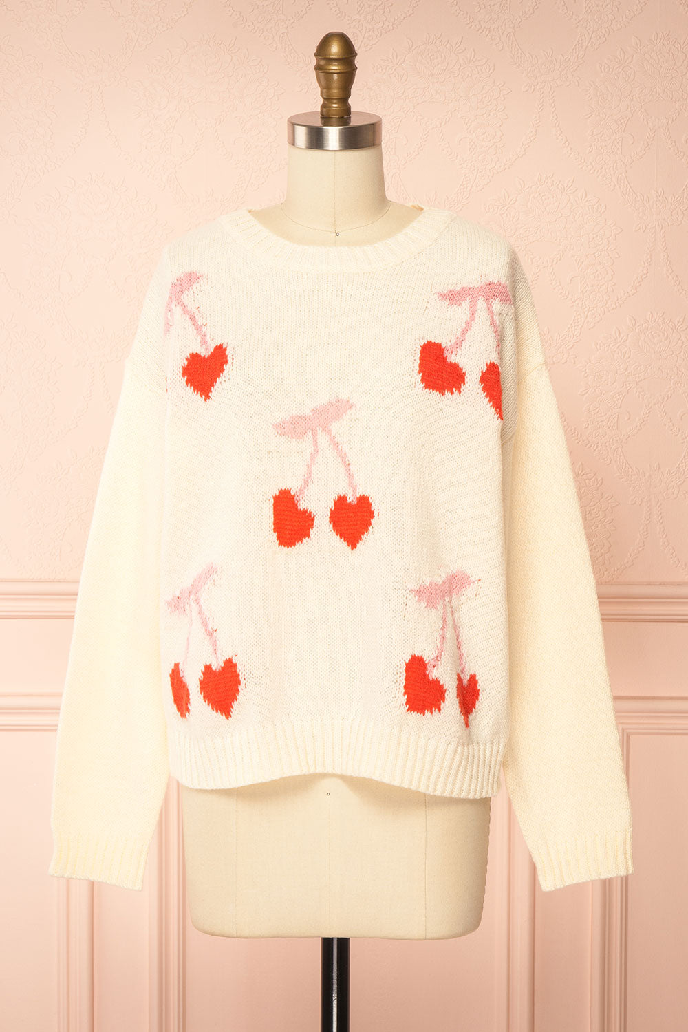 Alvina Ivory Knit Sweater with Heart-Shaped Cherries | Boutique 1861 front view