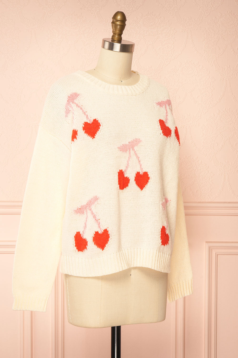 Alvina Ivory Knit Sweater with Heart-Shaped Cherries | Boutique 1861 side view
