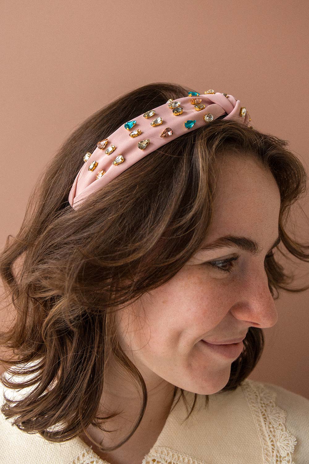 Alvy Blue Headband w/ Multicolor Crystals | Boutique 1861 model pink